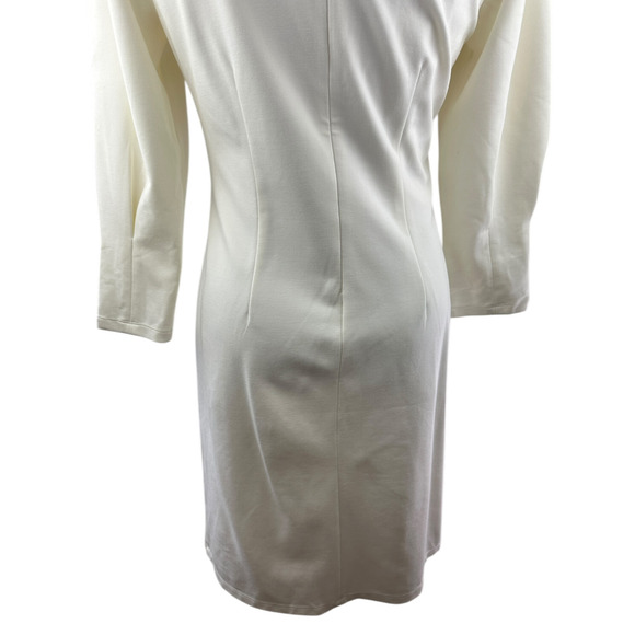 NWT J McLaughlin Sheath Dress Pleated Ponte 3/4 Sleeve Ivory Large Modest Mature - Picture 7 of 12